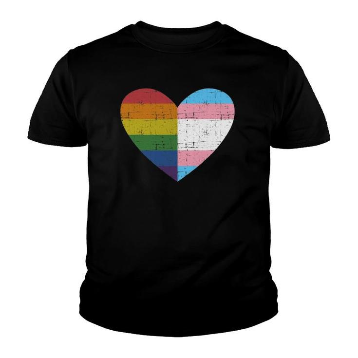 Heart With Rainbow And Transgender Flag For Pride Month Youth T-shirt
