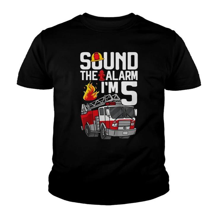 Kids 5 Years Old Firefighter 5Th Birthday Boy Fire Truck Toddler  Youth T-shirt