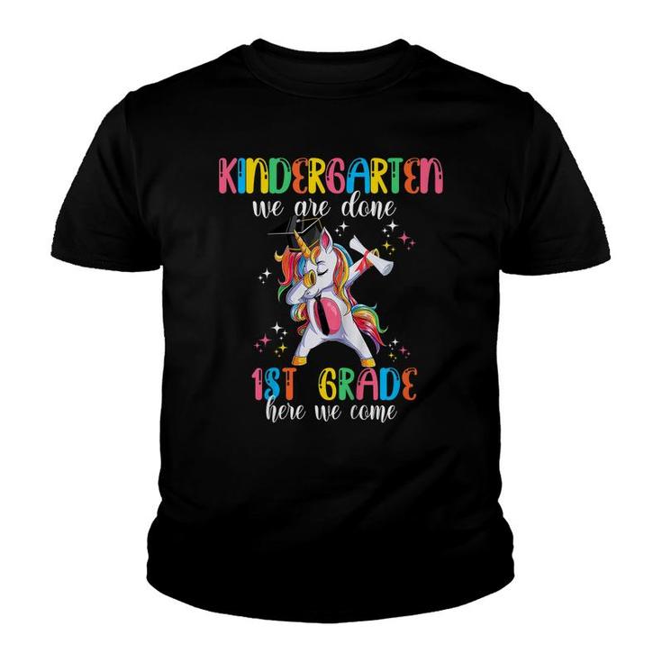 Kids Kindergarten We Are Done 1St Grade Dabbing Unicorn Graduate  Youth T-shirt