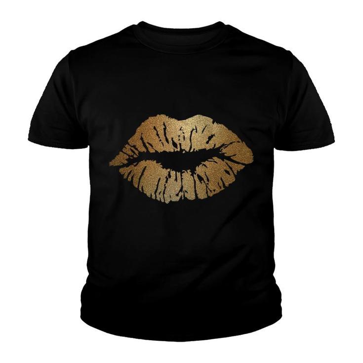 Kiss Lips Sparkle Glitter Valentine Sexy Love Good Vibe Gold Youth T-shirt