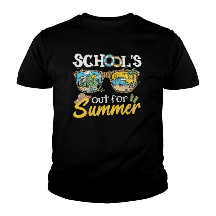 Last Day Of School Teacher Student Schools Out For Summer Vacation Beach Palm Tree Sun Sunglasses Youth T-shirt