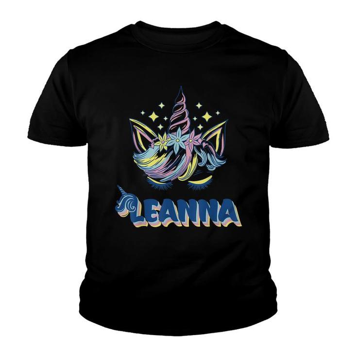 Leanna Personalized Custom Name Rainbow Unicorn Crown  Youth T-shirt