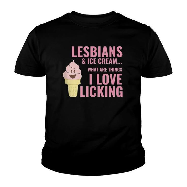 Lesbians And Ice Cream Licking Joke Funny Adult Top  Youth T-shirt