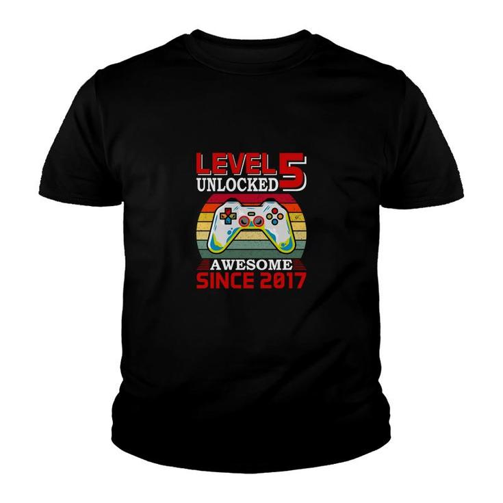 Level 5 Unlocked Awesome Since 2017 5Th Birthday Youth T-shirt