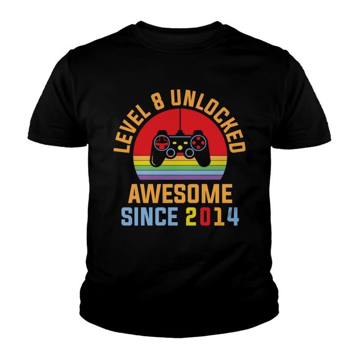 Level 8 Unlocked Awesome Since 2014 And Congratuations 8Th Birthday Youth T-shirt