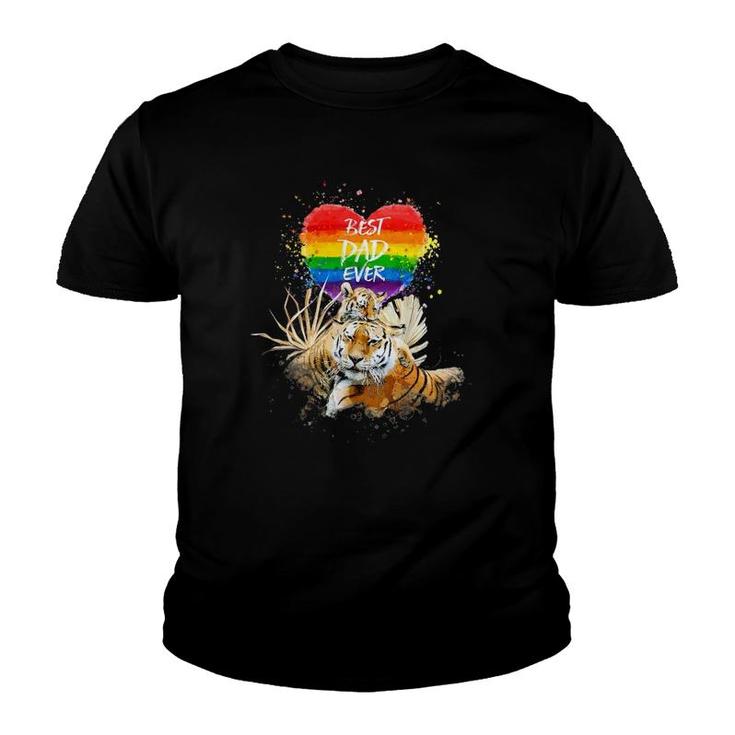 Lgbt Pride Daddy Tiger Rainbow Best Dad Ever Fathers Day Youth T-shirt