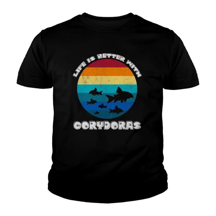 Life Is Better With Corydoras Cory Cat Dad Aquarium Fish Youth T-shirt