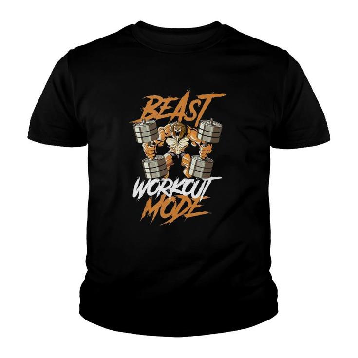 Lion Beast Workout Mode Lifting Weights Muscle Fitness Gym  Youth T-shirt