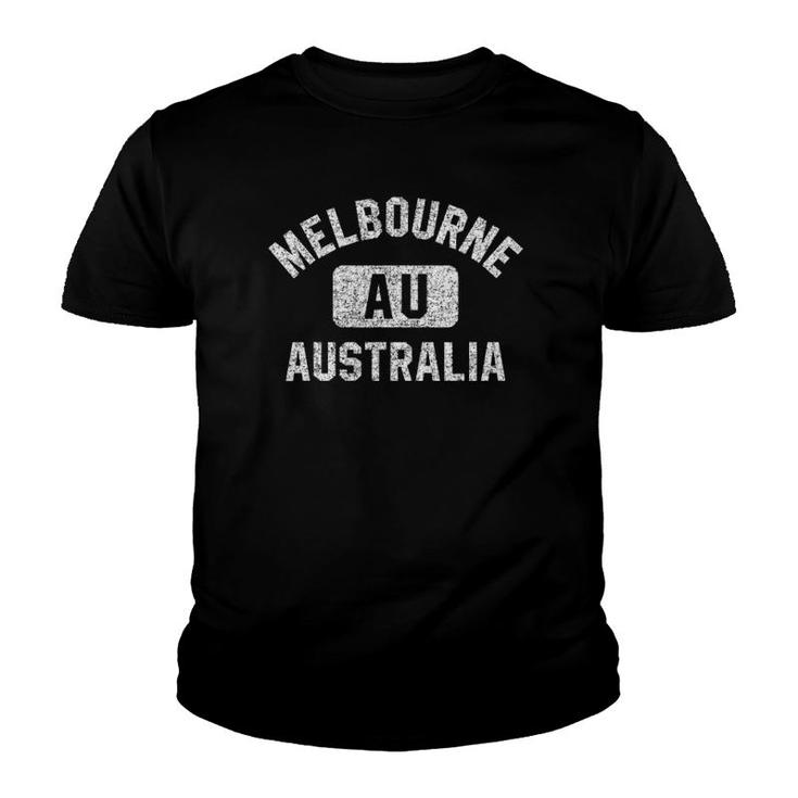 Melbourne Australia Gym Style Distressed White Print Youth T-shirt