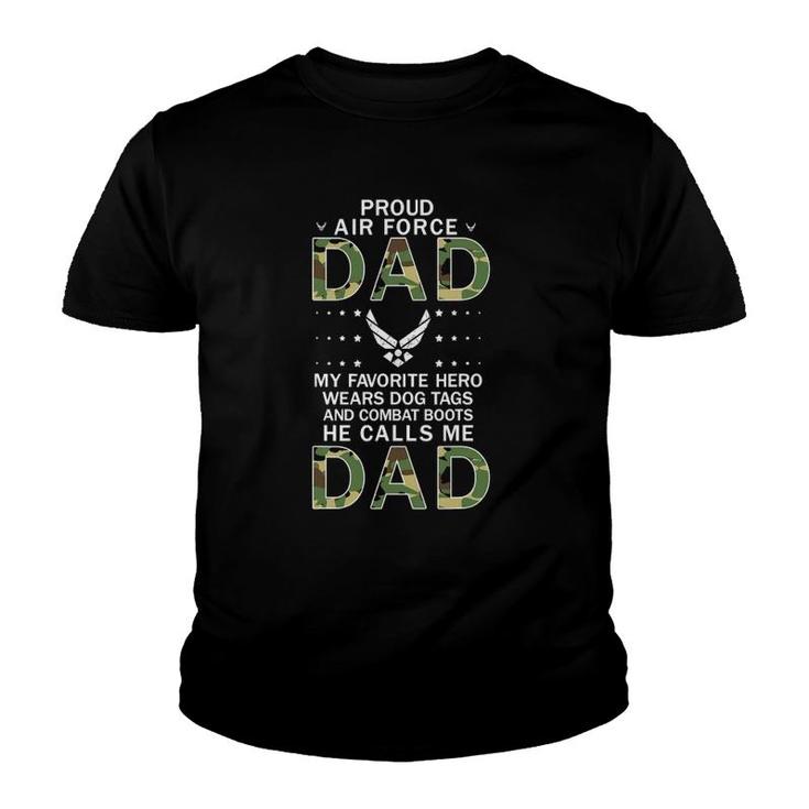 Mens My Favorite Hero Wears Combat Boots Proud Air Force Dad Youth T-shirt