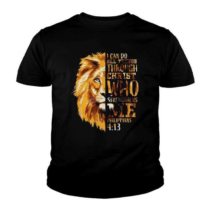 Mens Philippians 413 Christian Bible Verse Gift Lion Men  Youth T-shirt
