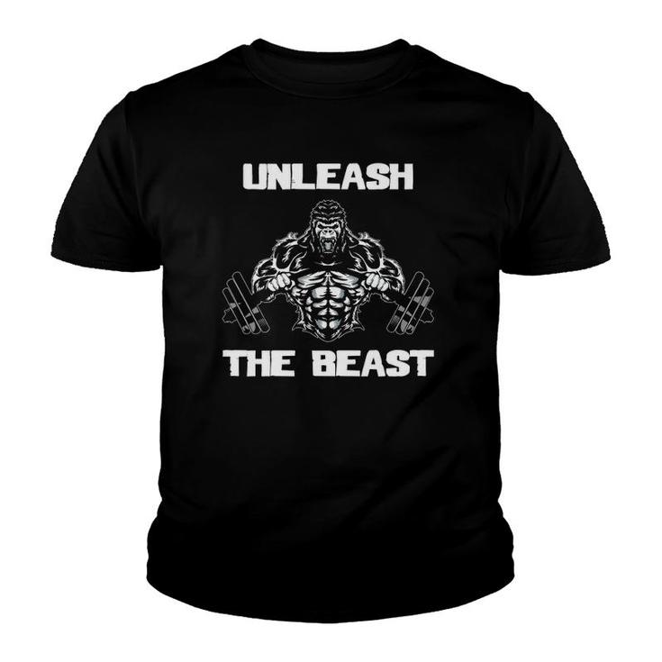 Mens Unleash The Beast Gorilla Body Building Motivation Gift Youth T-shirt
