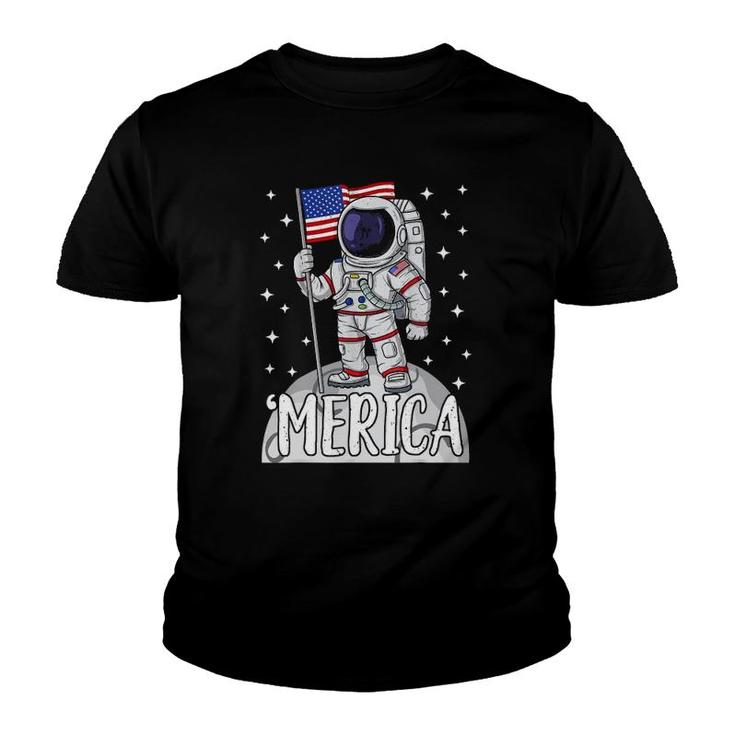 Merica 4Th Of July American Flag Patriotic Space Astronaut Youth T-shirt