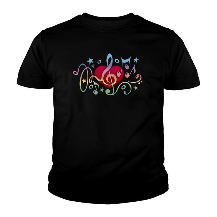 Music Heart Treble Clef Musical Notes Bass Sound Party Choir Youth T-shirt