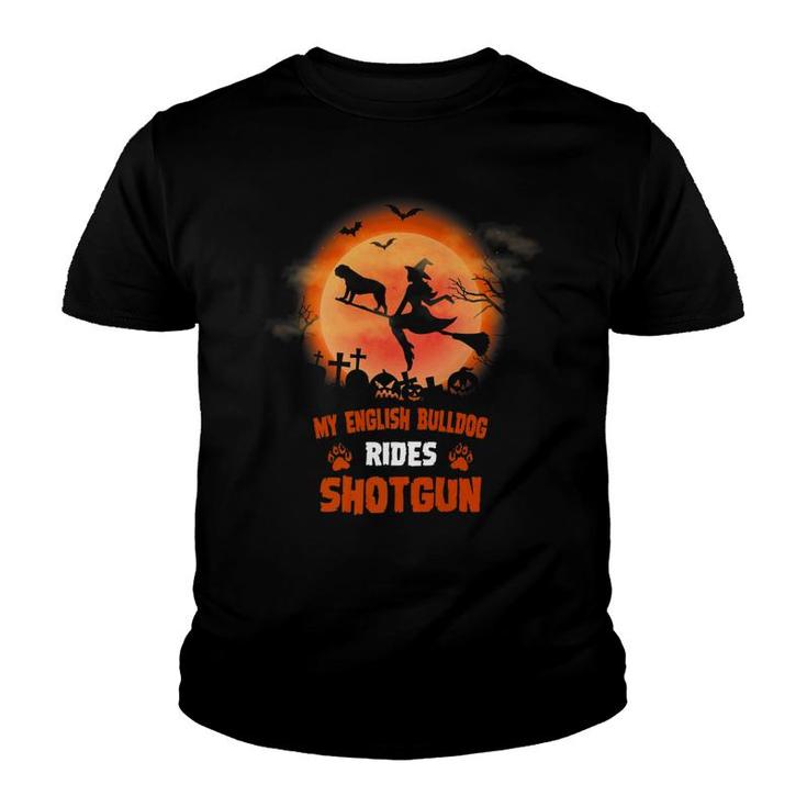 My English Bulldog Rides Shotgun Halloween Youth T-shirt