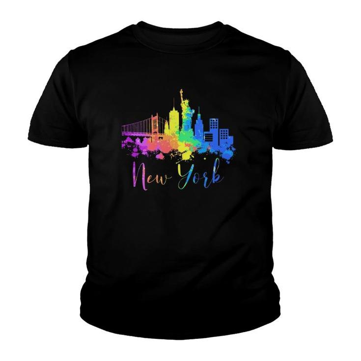 New York Skyline Watercolor Souvenir Gift Liberty Big Apple  Youth T-shirt
