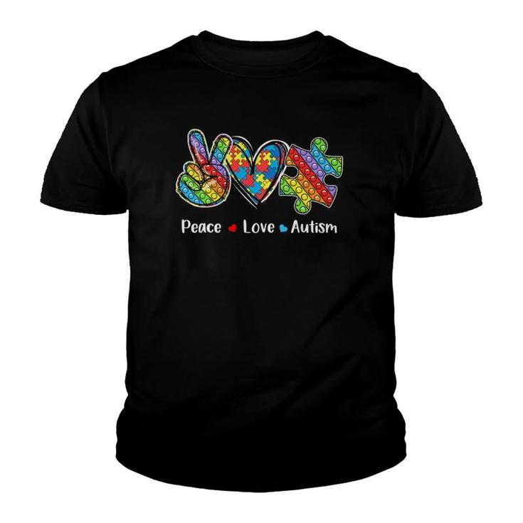 Peace Love Autism Awareness Pop It Fidget Toy Autism Puzzle Youth T-shirt