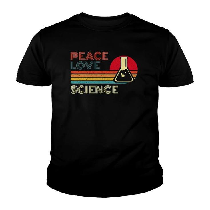 Peace Love Science Retro Vintage Striped Sunset Scientist Youth T-shirt