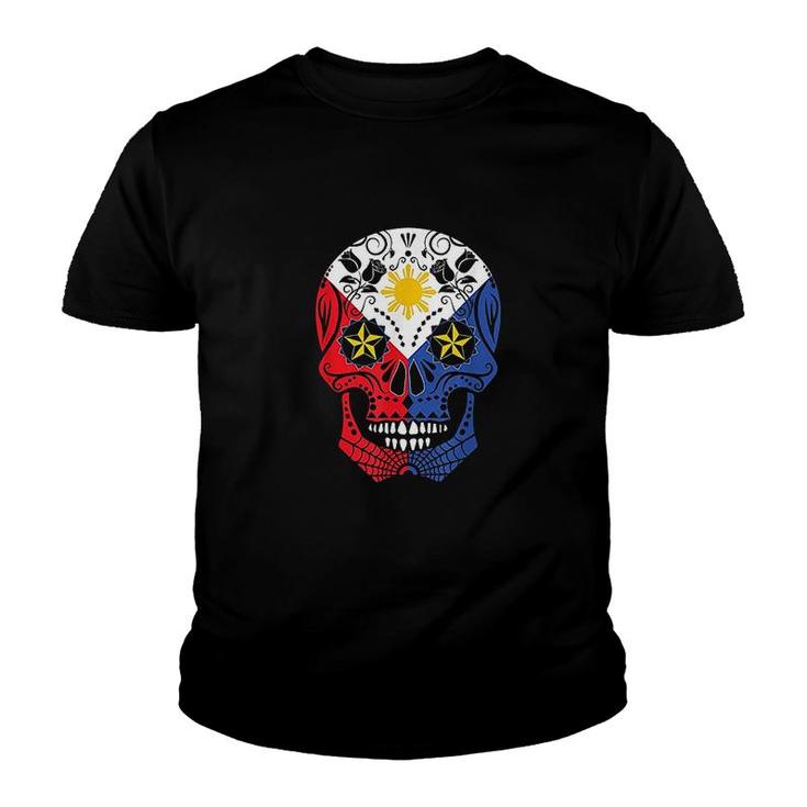 Pinoy Filipino Flag Mexican Sugar Skull Youth T-shirt