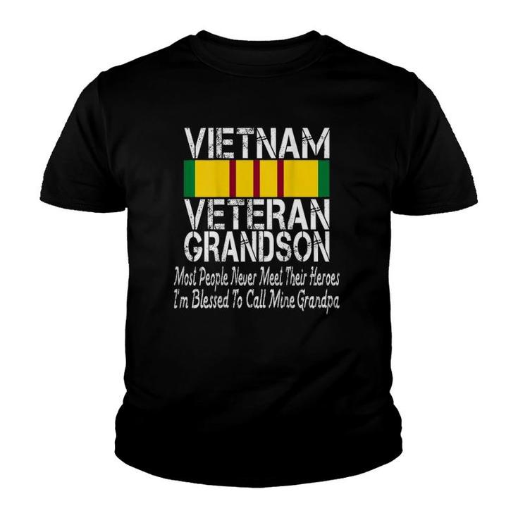 Print On Back Vintage Proud Vietnam Veteran Grandson Youth T-shirt