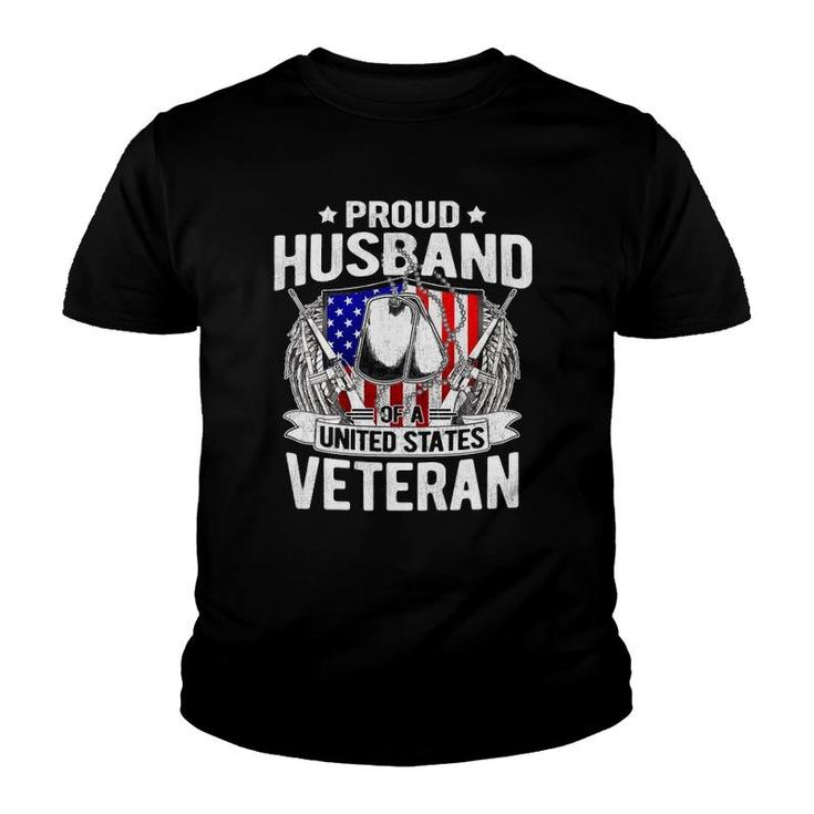 Proud Husband Of A Us Veteran Dog Tags Military Spouse Gift Youth T-shirt