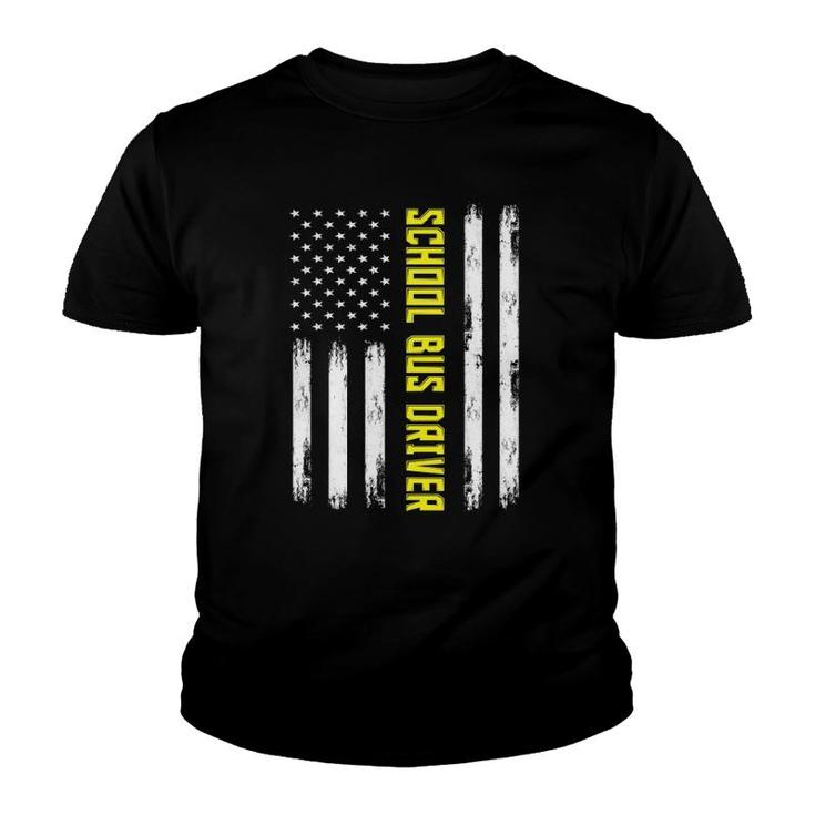 Proud School Bus Driver American Flag Pride Gift Youth T-shirt