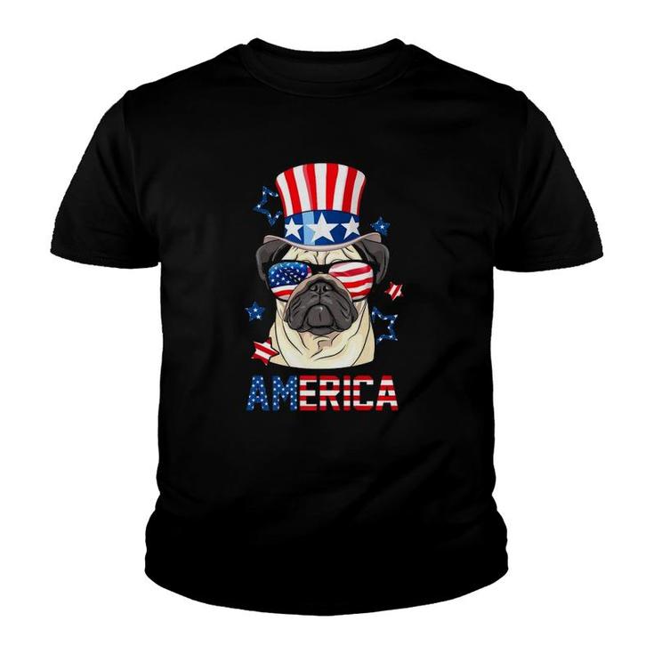 Pug Dog America 4Th Of July Usa Flag Patriotic Youth T-shirt