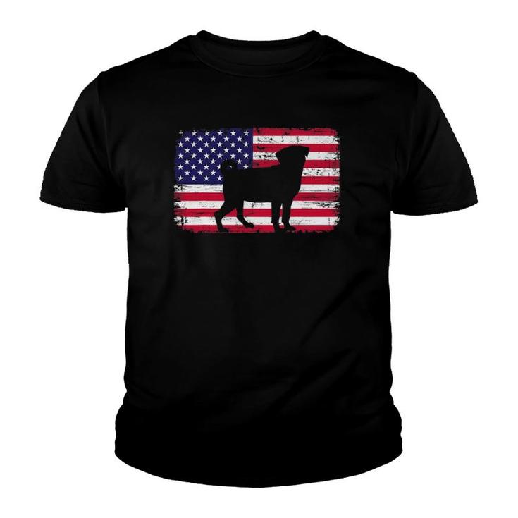 Pug Dog American Flag Heart 4Th Of July Usa Patriotic Men Youth T-shirt