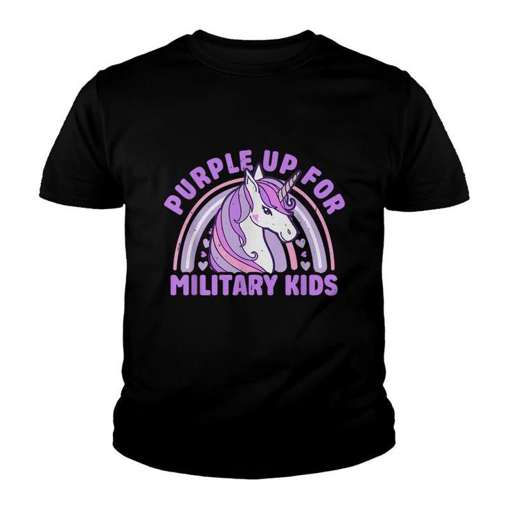 Purple Up For Military Kids Military Child Month Unicorn  Youth T-shirt