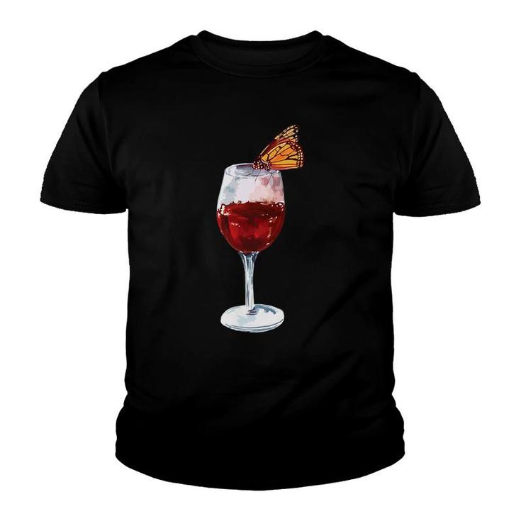 Red Wine Monarch Butterfly Alcohol Themed Gif Youth T-shirt
