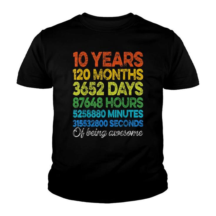 Retro 10Th Birthday 10 Years Of Being Awesome Boys Girls  Youth T-shirt