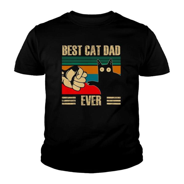 Retro Vintage Best Cat Dad Ever Funny Black Cat Fist Pump Youth T-shirt