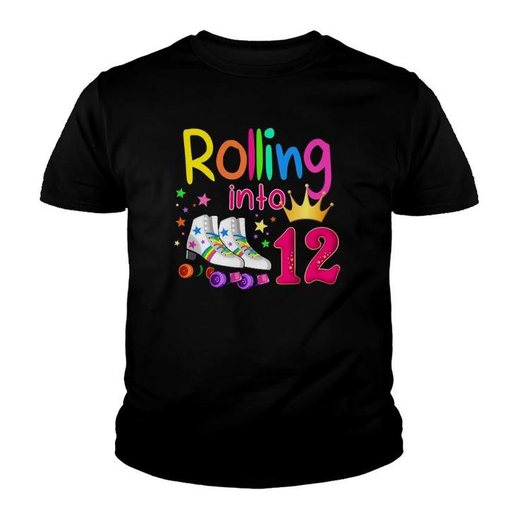 Rolling Into 12 Roller Skater 12Th Birthday 12 Years Old Youth T-shirt
