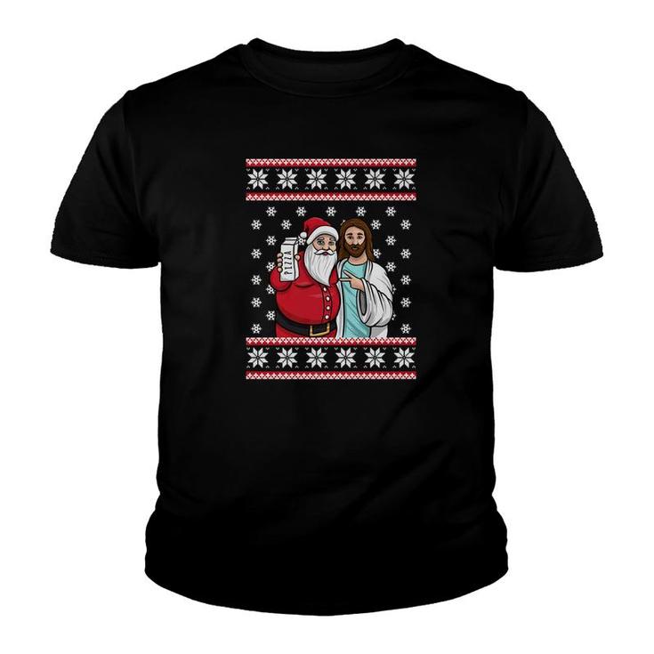 Santa Jesus Jingle Bro Pizza Lover Funny Christmas Youth T-shirt
