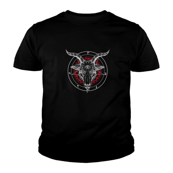 Satan Goat Baphomet Circle Satanic Church Youth T-shirt