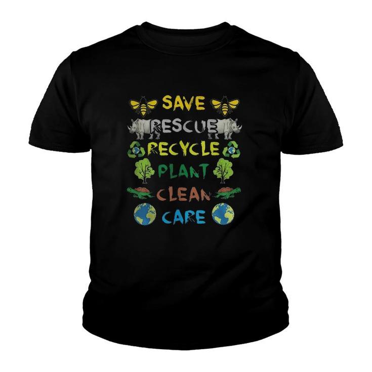Save Bees Rescue Animals Recycle Plastic Earth Day Version Youth T-shirt