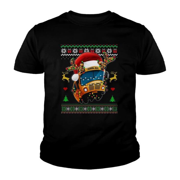 School Bus Driver Reindeer Santa Hat Ugly  Christmas Youth T-shirt