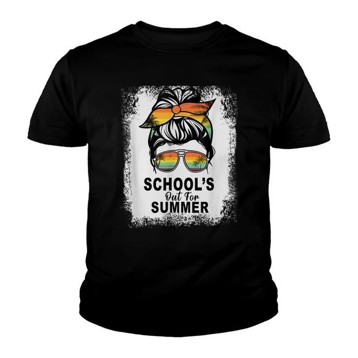 Schools Out For Summer Last Day Of School Teacher Messy Bun Youth T-shirt
