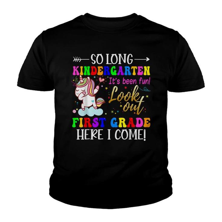 So Long Kindergarten Here I Come 1 Grade Kids Cute Unicorn  Youth T-shirt