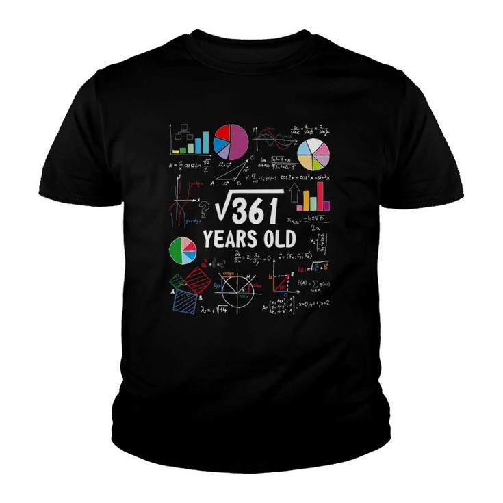 Square Root Of 361 19Th Birthday 19 Years Old Gifts Math Nerd Youth T-shirt