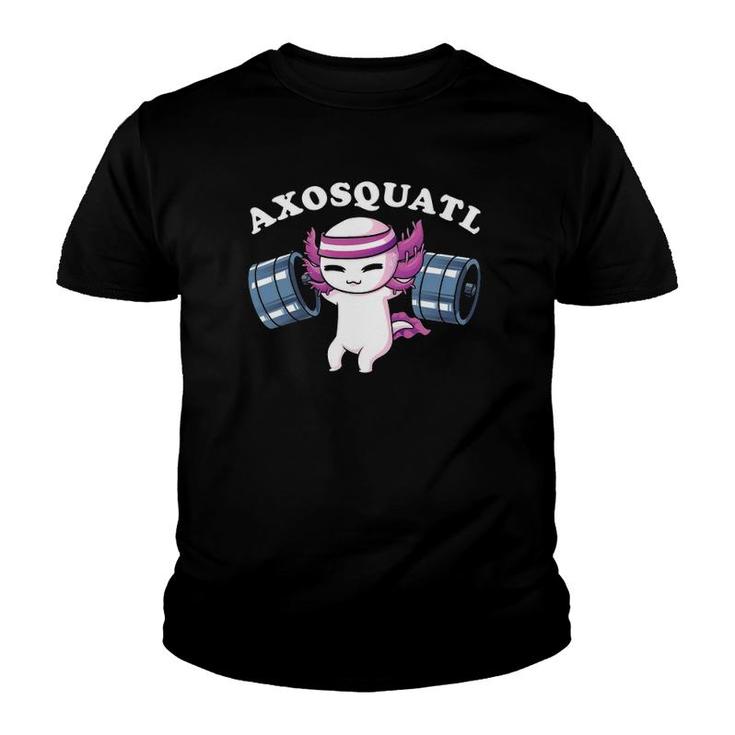 Squat Axolotl Axosquatl Powerlifting Cute Gym Workout Youth T-shirt
