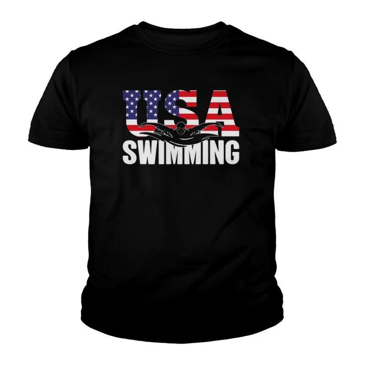 Swimming Us American Flag Water Swimmer & Swim Youth T-shirt