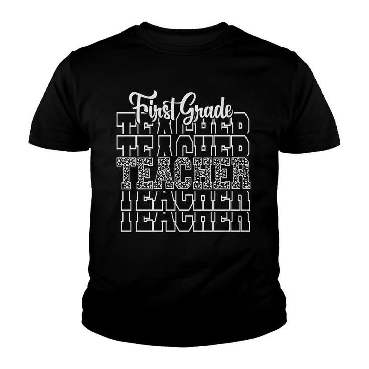 Teacher First Grade Leopard White First Grade Teacher Back To School Youth T-shirt