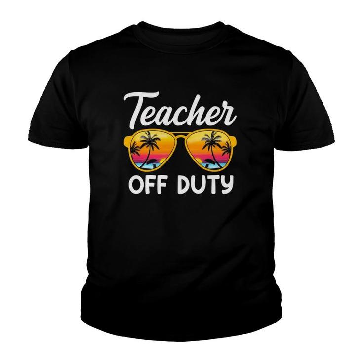 Teacher Off Duty Sunglasses Beach Sunset Palm Trees School Teaching Youth T-shirt