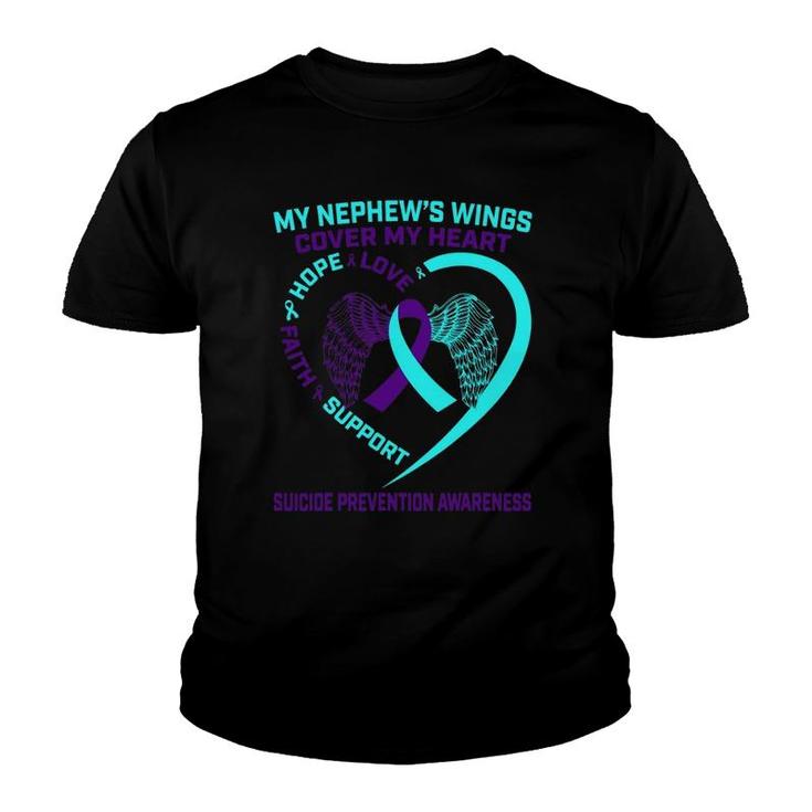 Teal Purple Suicide Prevention Awareness Nephew Heart Wings Youth T-shirt