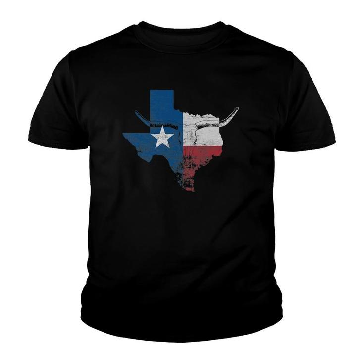 Texas Flag  Vintage Texas Flag Longhorn Skull Retro Tx Youth T-shirt