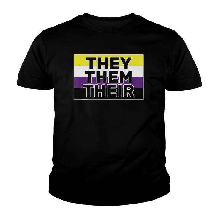 They Them Their Non-Binary Flag Pronouns - Genderfluid  Youth T-shirt