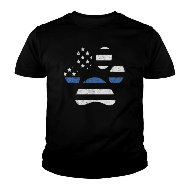 Thin Blue Line K9 Dog Paw Police Officer Family Gift Youth T-shirt