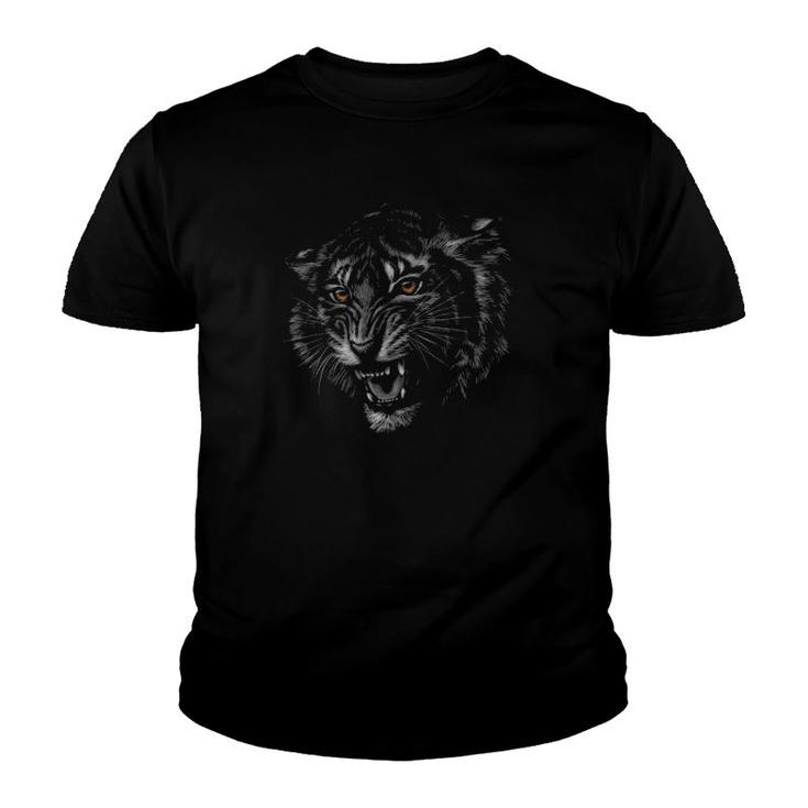 Tiger Love Head Portrait Black Background Theme Wild Animal Youth T-shirt