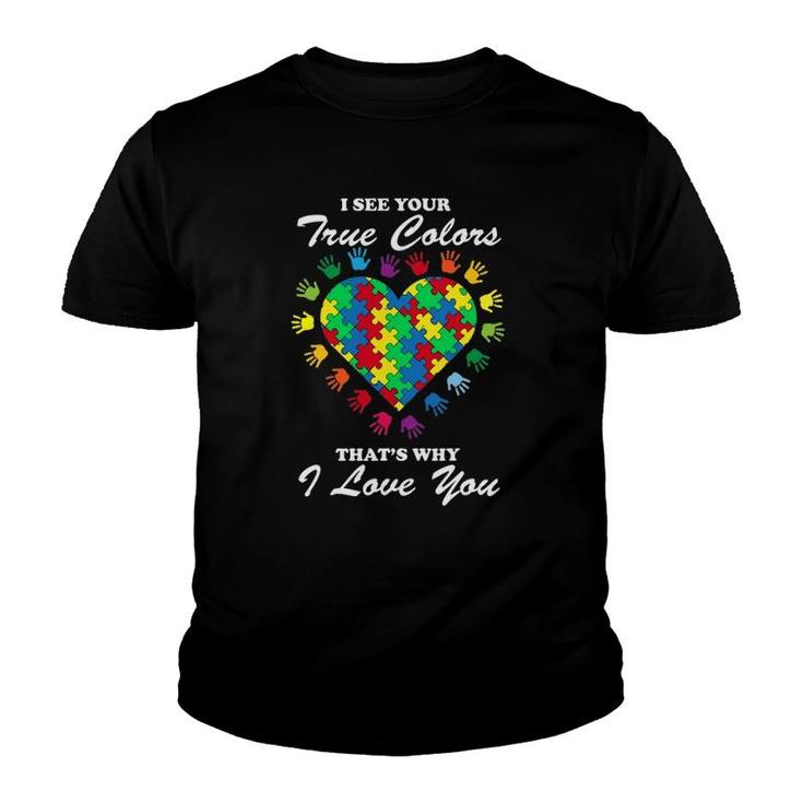 True Colors Heart Puzzle Cool Autism Awareness Gift Youth T-shirt